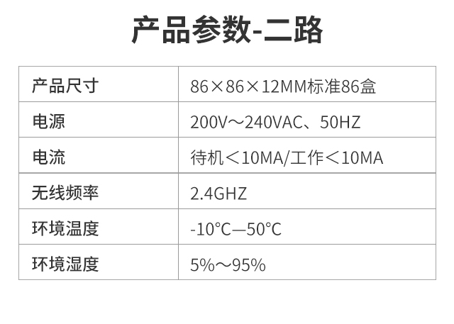 二路開關(guān)產(chǎn)品參數(shù)